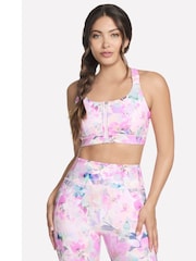 Skechers Pink GoWalk Seascape Floral Zip Front Bra - Image 1 of 3