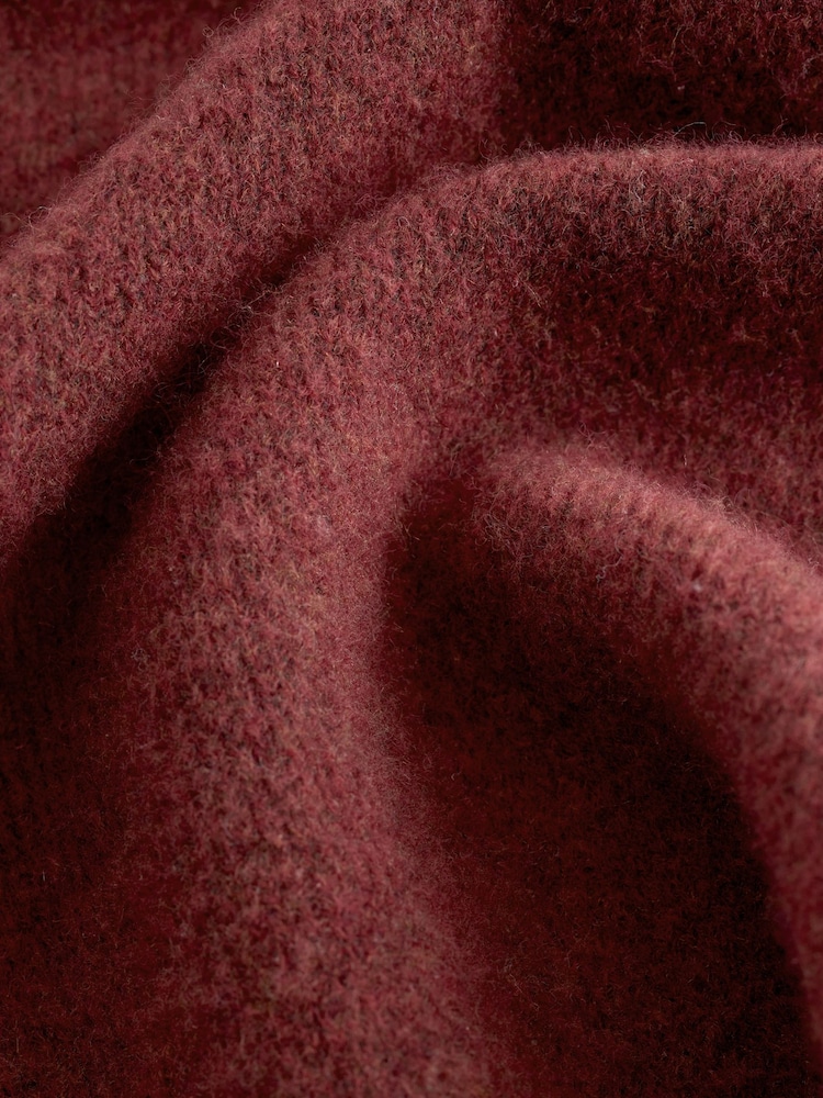 Dusky Red Zip Neck Regular Fit Cosy Knit Polo Shirt with Wool - Image 2 of 3