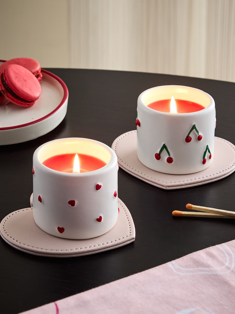 Cherry & Almond Ceramic Valentines Set of 2 Candle - Image 1 of 4