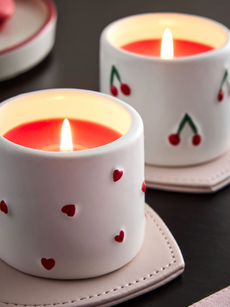 Cherry & Almond Ceramic Valentines Set of 2 Candle - Image 2 of 4