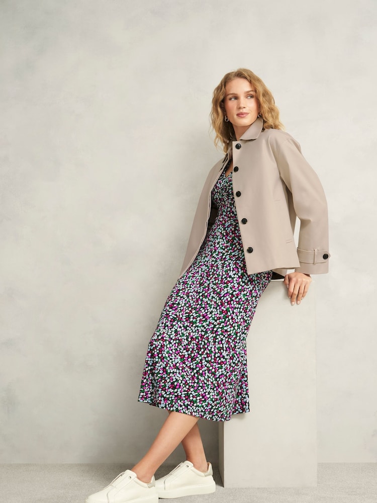 Hobbs Black/Purple Flo Jersey Dress - Image 2 of 5 Hobbs Black/Purple Flo Jersey Dress - Image 2 of 5