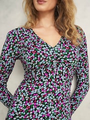 Hobbs Black/Purple Flo Jersey Dress - Image 4 of 5