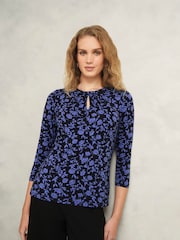 Hobbs Blue Julia Printed Top - Image 1 of 6