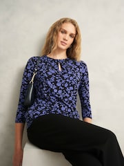 Hobbs Blue Julia Printed Top - Image 3 of 6