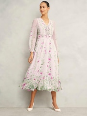 Hobbs Pink Petite Fay Silk Dress - Image 1 of 5