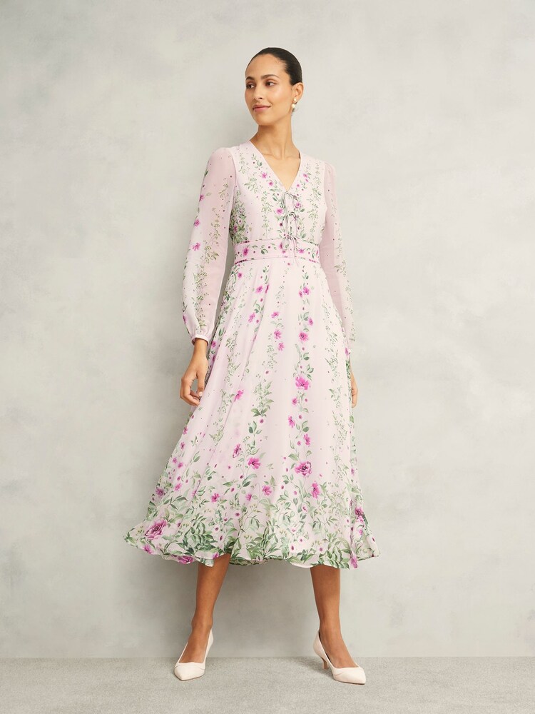 Hobbs Pink Petite Fay Silk Dress - Image 2 of 5 Hobbs Pink Petite Fay Silk Dress - Image 2 of 5