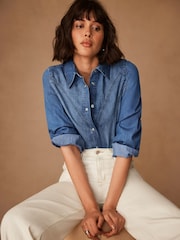 Mint Velvet Blue Indigo Denim Western 100% Cotton Shirt - Image 1 of 8
