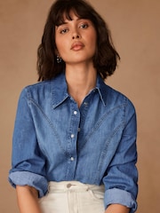 Mint Velvet Blue Indigo Denim Western 100% Cotton Shirt - Image 2 of 8