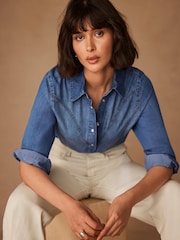 Mint Velvet Blue Indigo Denim Western 100% Cotton Shirt - Image 3 of 8