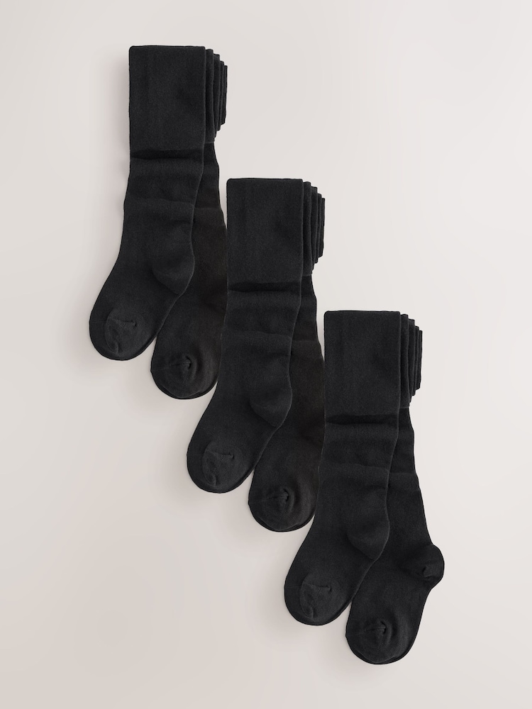Negro - Longer Length Cotton Rich School Tights 3 Pack - Imagen 1 de 4