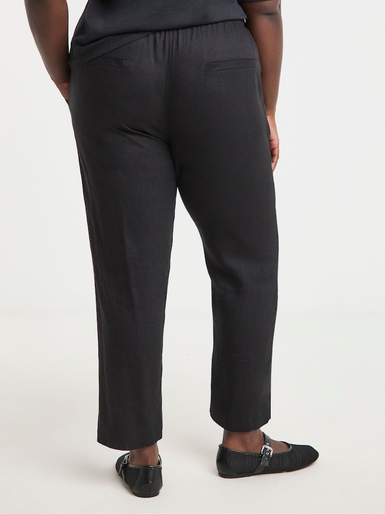 Simply Be Black Tie Waist Tapered Linen Trousers - Image 2 of 4 Simply Be Black Tie Waist Tapered Linen Trousers - Image 2 of 4