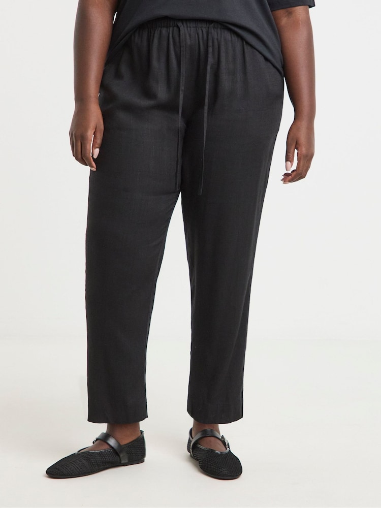 Simply Be Black Tie Waist Tapered Linen Trousers - Image 4 of 4 Simply Be Black Tie Waist Tapered Linen Trousers - Image 4 of 4
