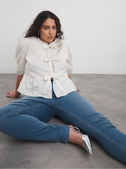 Simply Be Blue Chrome High Waisted Super Stretch Slim Jeans - Image 1 of 5