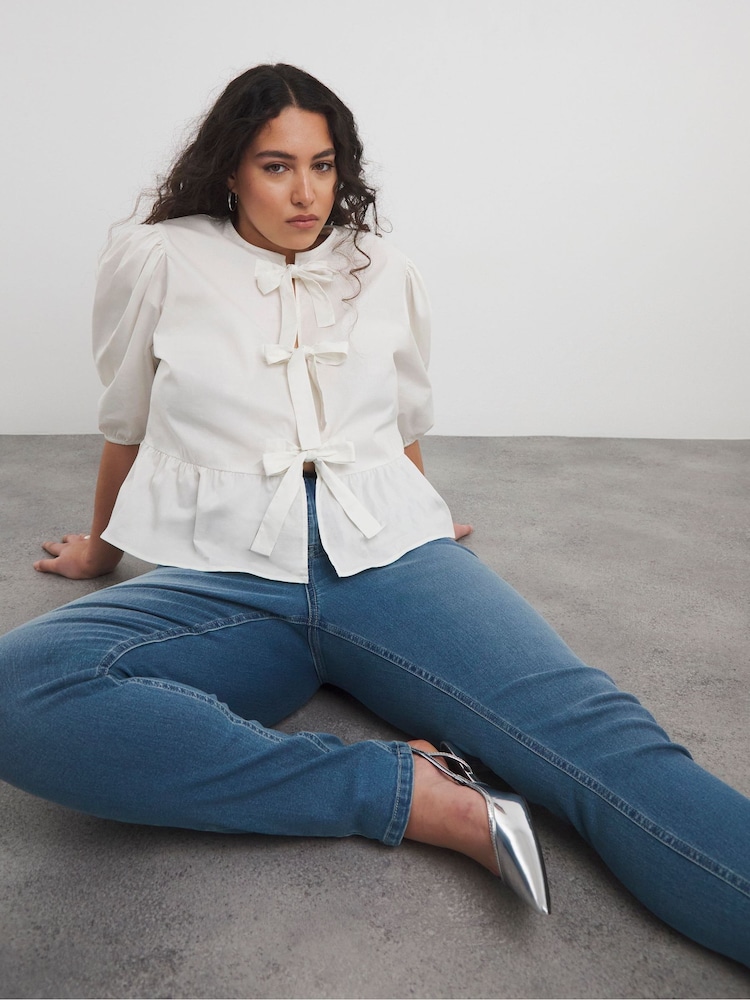Simply Be Blue Chrome High Waisted Super Stretch Slim Jeans - Image 1 of 5