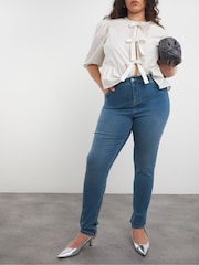 Simply Be Blue Chrome High Waisted Super Stretch Slim Jeans - Image 2 of 5