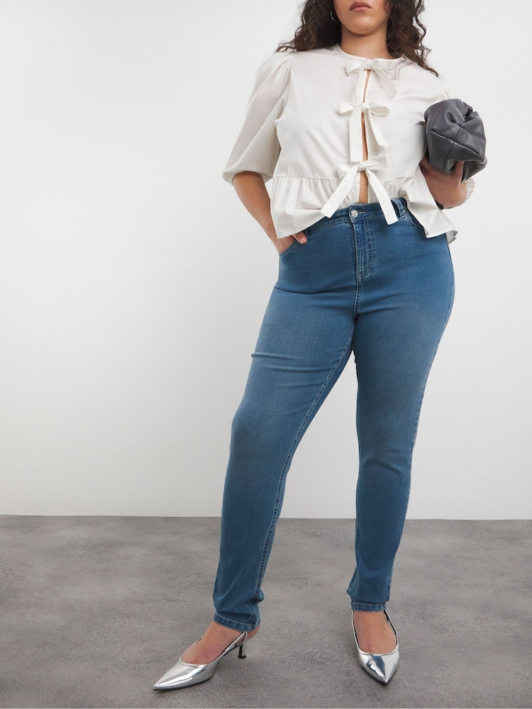 Simply Be Blue Chrome High Waisted Super Stretch Slim Jeans - Image 2 of 5
