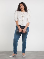 Simply Be Blue Chrome High Waisted Super Stretch Slim Jeans - Image 4 of 5