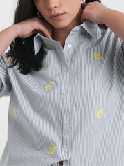 Simply Be Blue Embroidered Stripe 100% Cotton Shirt - Image 3 of 4