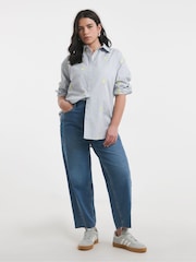 Simply Be Blue Embroidered Stripe 100% Cotton Shirt - Image 4 of 4