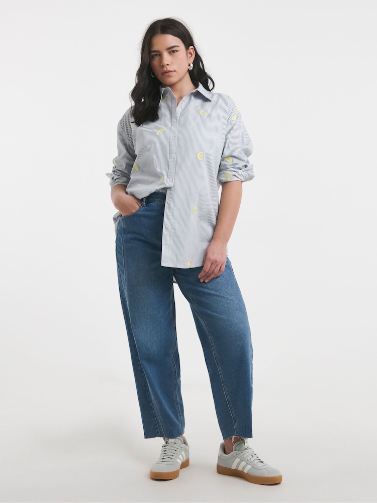 Simply Be Blue Embroidered Stripe 100% Cotton Shirt - Image 4 of 4