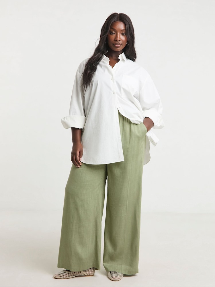 Verde - Pantaloni largi cu cordon în talie Simply Be - Imaginea 1 din 4