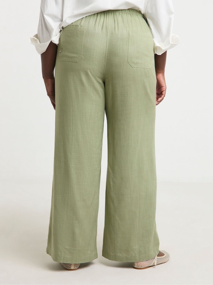 Verde - Pantaloni largi cu cordon în talie Simply Be - Imaginea 2 din 4