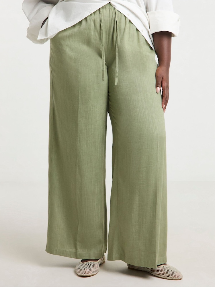 Verde - Pantaloni largi cu cordon în talie Simply Be - Imaginea 4 din 4