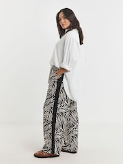 Simply Be Zebra Zebra Tie Waist Waffle Wide Leg Trousers With Side Stripe - Image 1 of 4