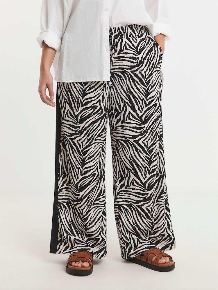 Simply Be Zebra Zebra Tie Waist Waffle Wide Leg Trousers With Side Stripe - Image 4 of 4