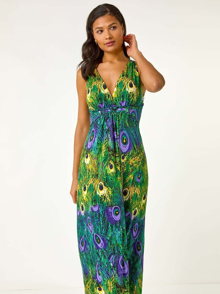 Roman Green Peacock Printed Maxi Dress - Image 1 of 5