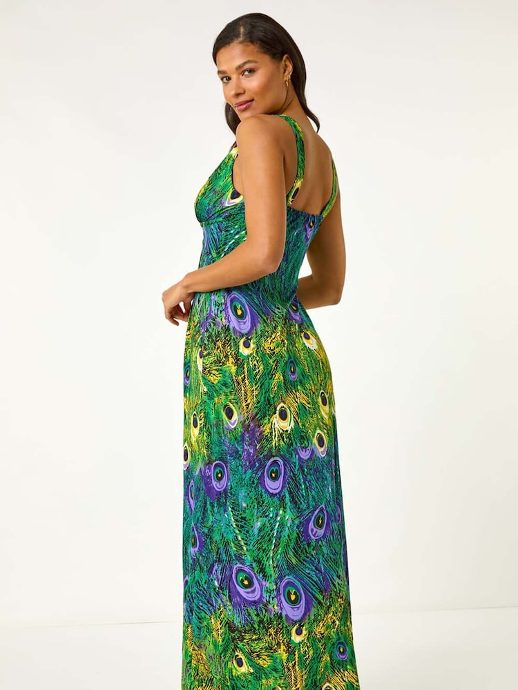 Roman Green Peacock Printed Maxi Dress - Image 2 of 5