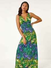 Roman Green Peacock Printed Maxi Dress - Image 3 of 5
