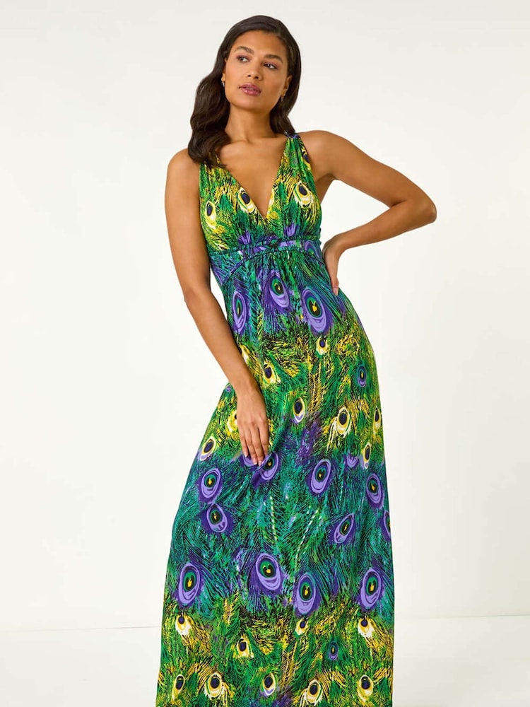 Buy Roman Green Peacock Printed Maxi Dress from the Next UK online
