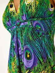 Roman Green Peacock Printed Maxi Dress - Image 5 of 5