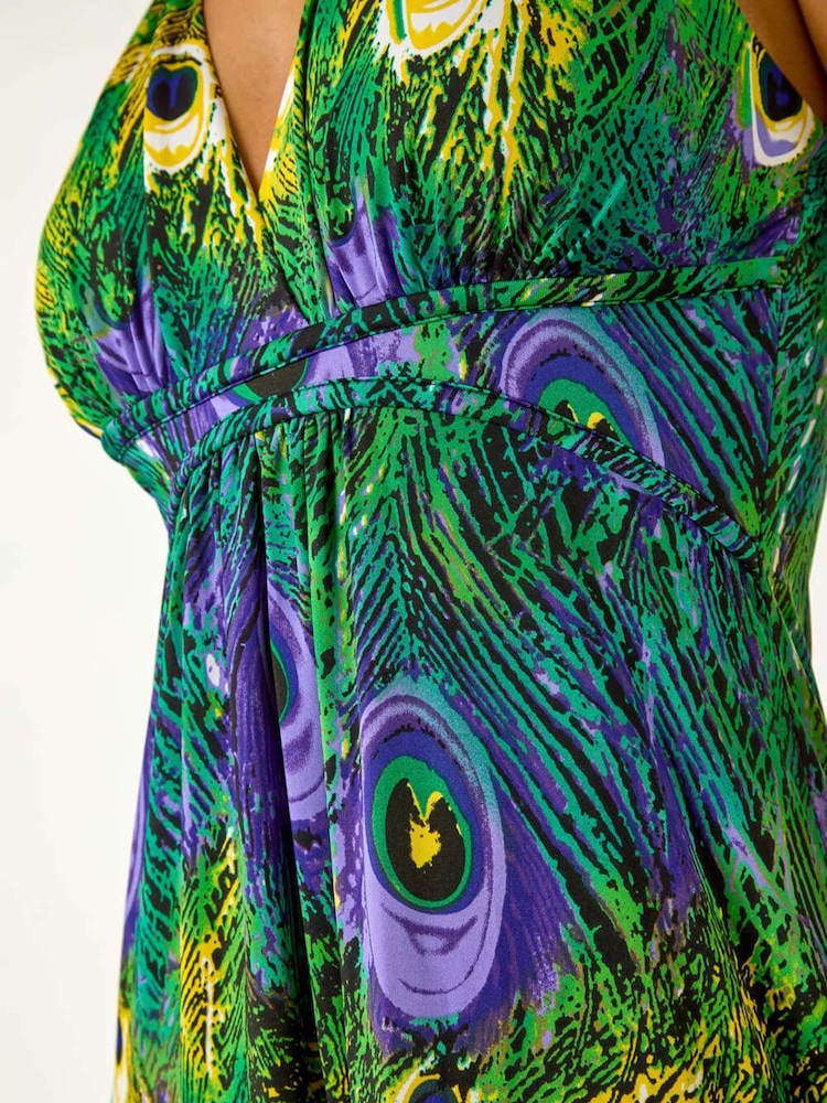 Roman Green Peacock Printed Maxi Dress - Image 5 of 5
