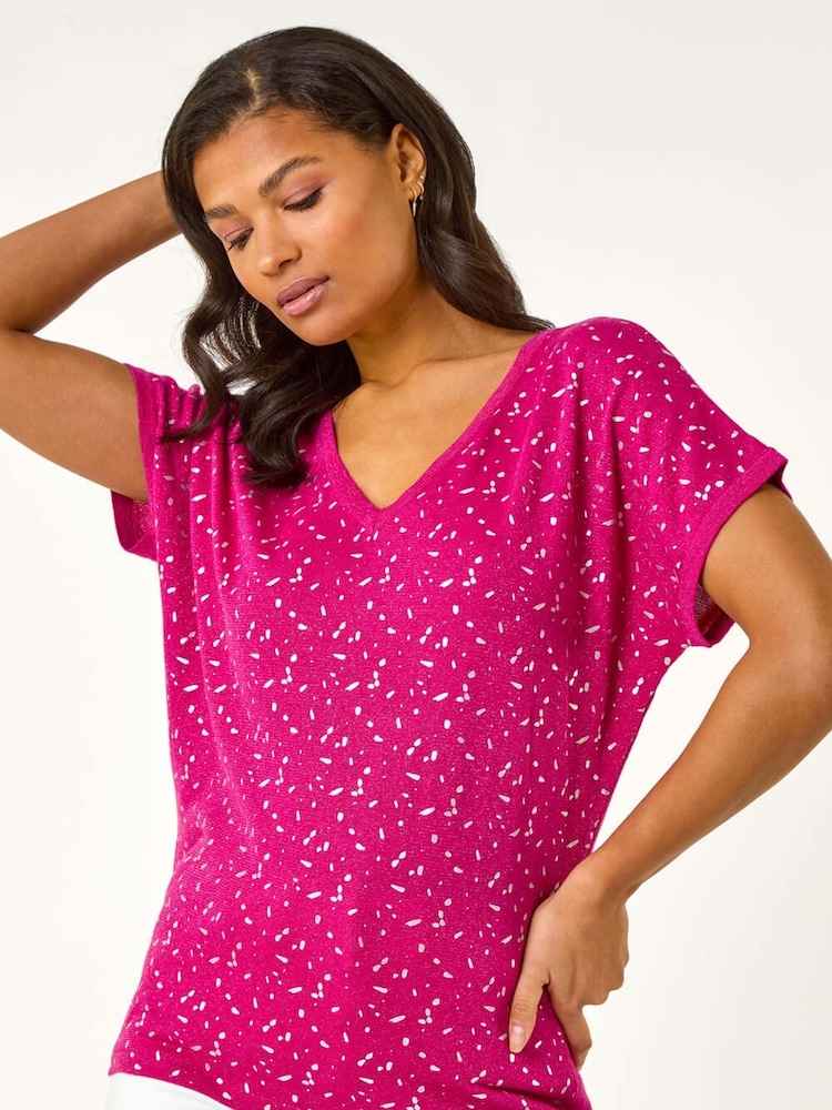 Roman Pink Foil Print V-Neck Knitted Top - Image 1 of 5