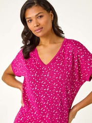 Roman Pink Foil Print V-Neck Knitted Top - Image 4 of 5