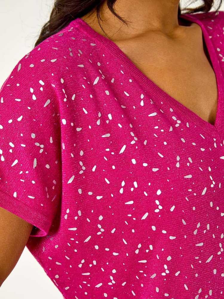 Roman Pink Foil Print V-Neck Knitted Top - Image 5 of 5