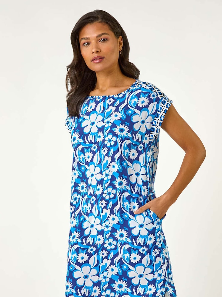 Roman Blue A-Line Floral T-Shirt Dress - Image 2 of 5