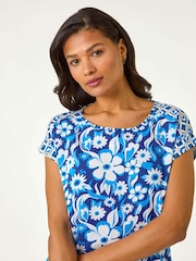Roman Blue A-Line Floral T-Shirt Dress - Image 4 of 5