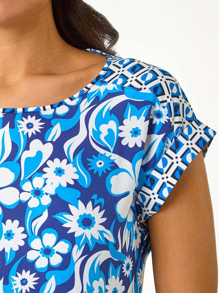 Roman Blue A-Line Floral T-Shirt Dress - Image 5 of 5