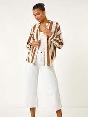 Roman Brown Stripe Print Relaxed Button Shirt - Image 2 of 5