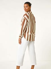 Roman Brown Stripe Print Relaxed Button Shirt - Image 3 of 5