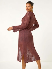 Roman Brown Longline Tie Cotton Blend Knit Cardigan - Image 3 of 5