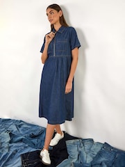 Roman Blue Denim Zip Midi Dress - Image 1 of 5