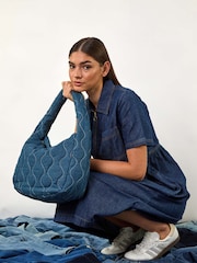 Roman Blue Denim Zip Midi Dress - Image 2 of 5