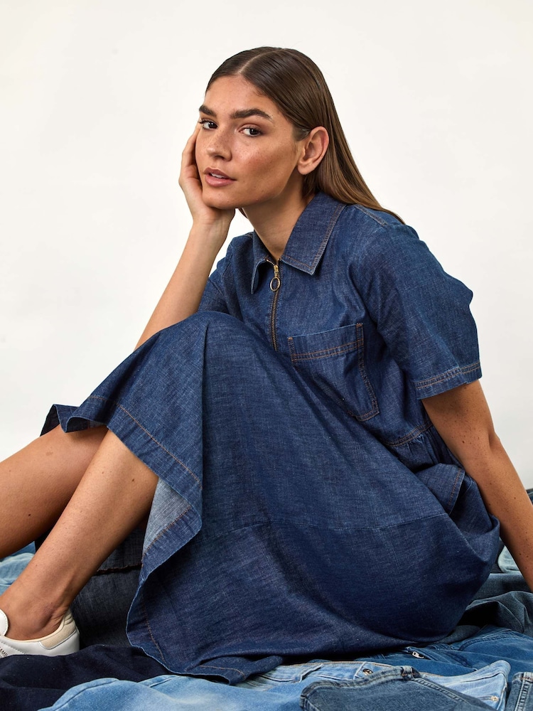 Roman Blue Denim Zip Midi Dress - Image 3 of 5