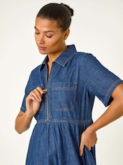 Roman Blue Denim Zip Midi Dress - Image 4 of 5