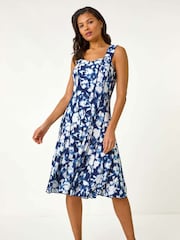 Roman Blue Abstract Print Panelled Short Dress - Image 2 of 5