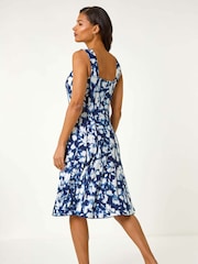 Roman Blue Abstract Print Panelled Short Dress - Image 3 of 5